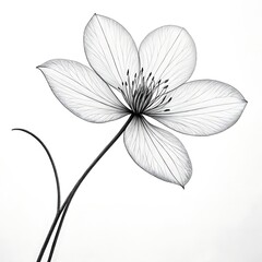 Obraz premium Minimalist line drawing elegant single flower bloom white petals sketch art illustration isolated