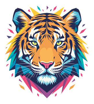 Geometric Tiger Head Vector Illustration.