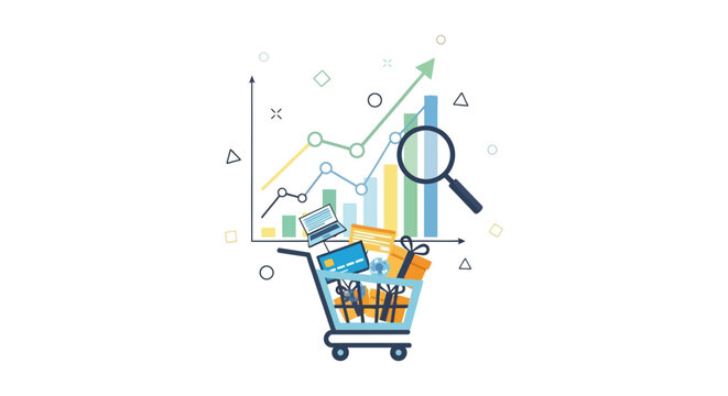 E-commerce Growth and Sales Analysis Vector. Online Shopping Data, Market Research, Business Strategy, and Retail Success Trends.
