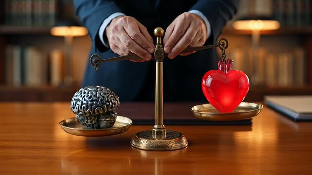 Balanced Scale Showcasing Brain and Heart Symbols Representing Mental and Emotional Health