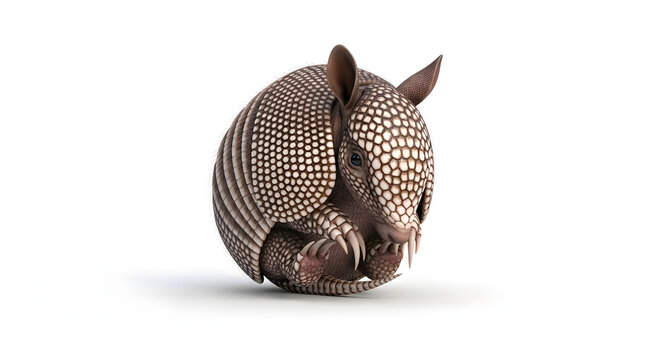 Armadillo curled into a defensive ball showcasing its unique armored shell and protective posture.