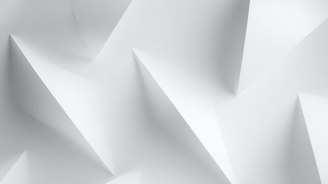 Abstract geometric pattern of white 3D-like paper folds, sharp shadows, minimalist modern design background