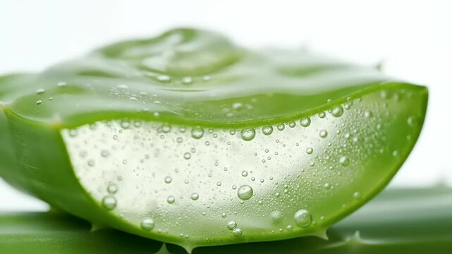 Aloe Vera Gel Dripping onto Fresh Cut Leaf with Bubbles, Representing  Organic Skincare and Natural Health Benefits