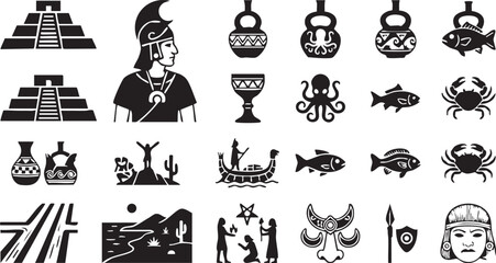 Obraz premium South american indigenous cultural symbols ancient artifacts and figures
