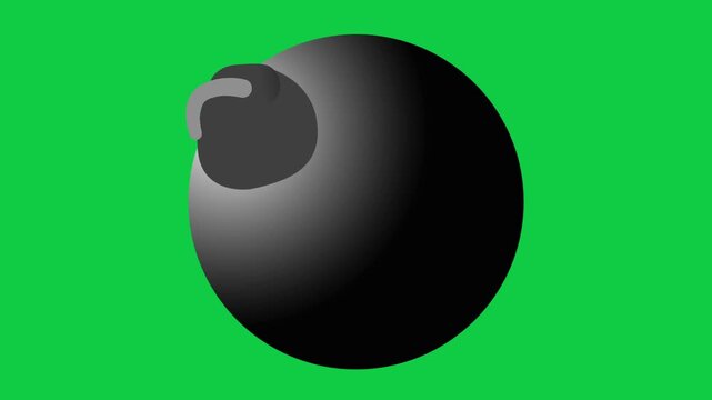 Rotating cartoon bomb isolated on green screen background. Animated explosive object for chroma key compositing, motion graphics, and video editing overlay in 4K resolution.