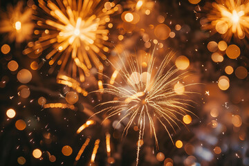 Fototapeta premium gold celebration firework with bokeh background for New Year eve and the other holiday background 
