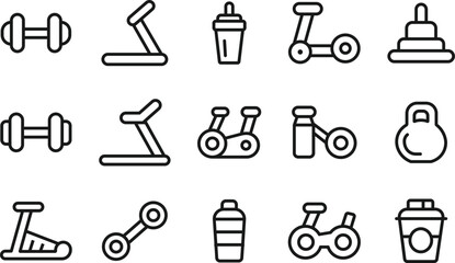 Obraz premium Fitness & Gym Line Icons – Workout and Healthy Lifestyle Vector Set