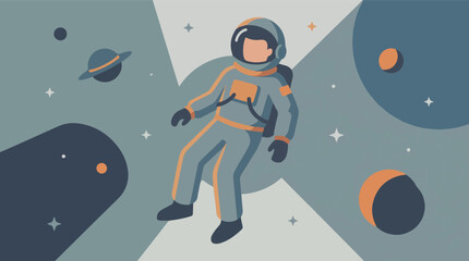Astronaut floating in starry outer space with planets flat design © Vectora