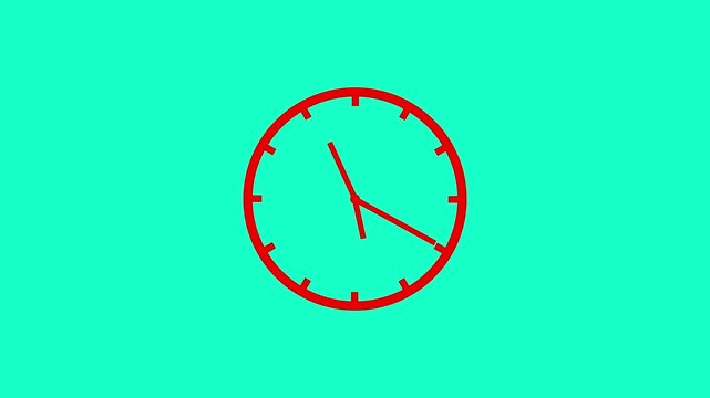 Simple line art clock face animation with moving hands for time concept on green background with video animation.