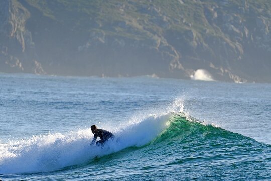Wild Atlantic, landscape with surfers from Esmelle surf beach, Ferrol, Spain
January 12, 2026