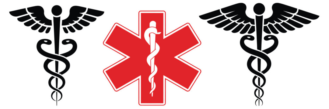 Healthcare and emergency service icons with caduceus and star of life