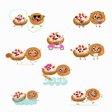 Funny Characters quince dessert, Ayva tatlısı, hand drawn vector illustration.