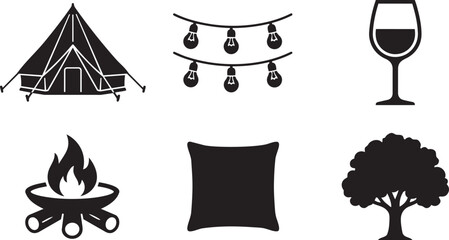 Glamping Lifestyle, Luxury Outdoor Camping and Boutique Nature Retreat Silhouette Icon Set Vector Illustration © Abdul Hamid