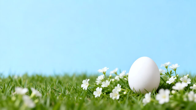 Easter egg in grass with flowers