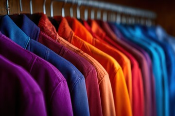 Fototapeta premium Row of colorful jackets in wardrobe gradient