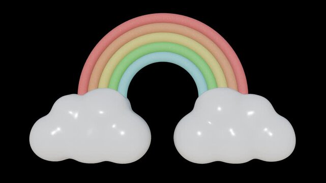 Cute Cartoon Rainbow With Clouds Loop Animation 4K With Alpha Channel - transparent background