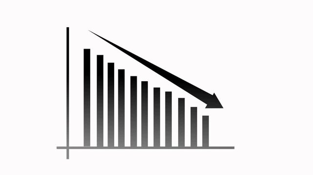 Declining bar chart with downward arrow animation