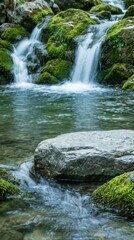 Submerged Rock Display With Green Algae And Small Cascades
