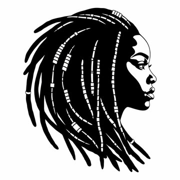 Woman with Dreadlocks Hairdo Profile Silhouette.