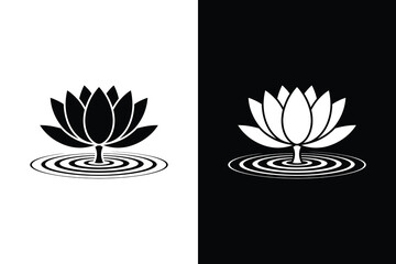 Black and white lotus flower icon floating on water ripples