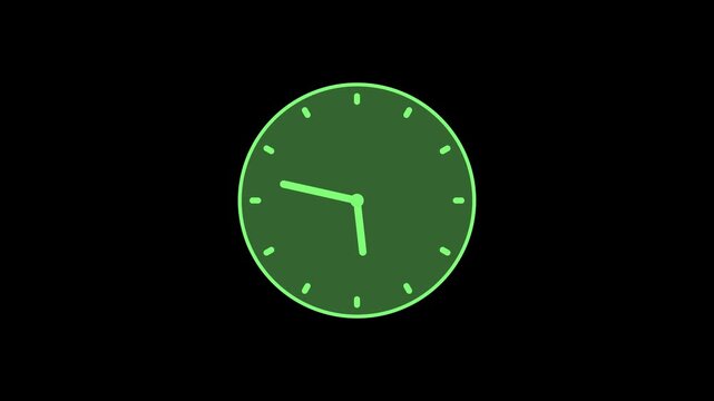 Minimal count down analog clock isolated animation, Minimalist analog clock face with white markers and hands animated