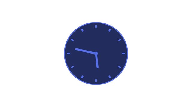 Minimal count down analog clock isolated animation, Minimalist analog clock face with white markers and hands animated