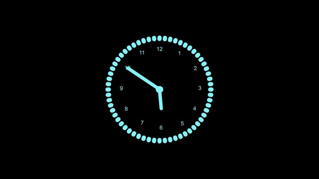 Minimalist dotted analog clock animated, Analog clock with dotted outer ring, short hour and minute hands indicating animation