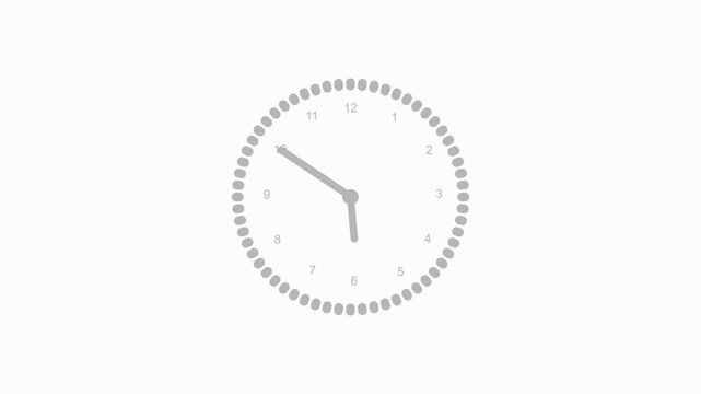 Minimalist dotted analog clock animated, Analog clock with dotted outer ring, short hour and minute hands indicating animation