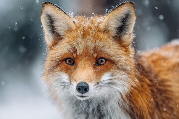Obraz premium Wild red fox in snowy winter forest