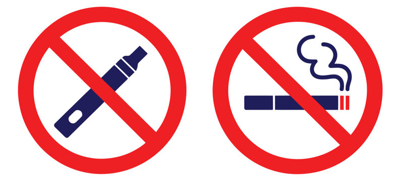 No vaping no smoking signs red prohibition circles with cigarette and vape symbols
