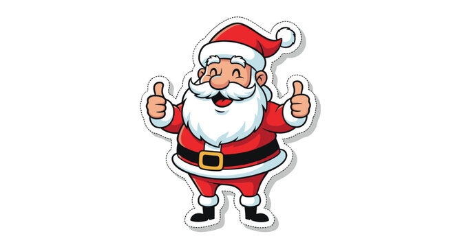 Friendly cartoon Santa Claus character wearing his traditional red suit and giving a double thumbs up in a cute sticker style.