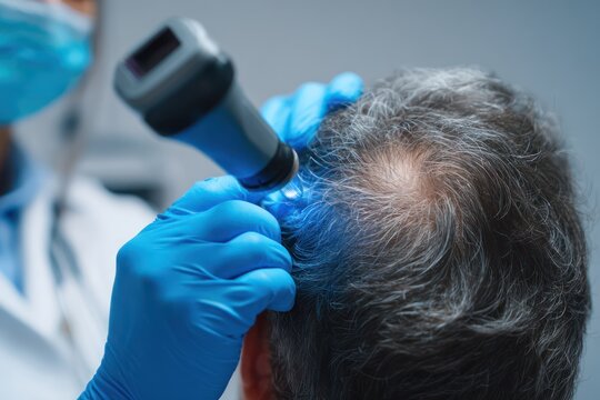 Scalp examination with trichoscope in clinic