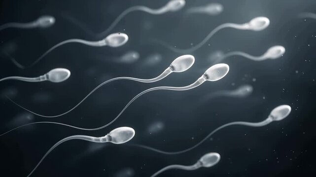 Microscopic view of sperm cells swimming inside the female reproductive tract. Concept of human fertilization, reproductive health, fertility, and medical science.