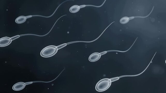 Microscopic view of sperm cells swimming inside the female reproductive tract. Concept of human fertilization, reproductive health, fertility, and medical science.