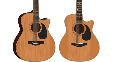 Obraz premium Pair of acoustic guitars shown from a front and slightly angled perspective with a natural wood finish and black pickguards.