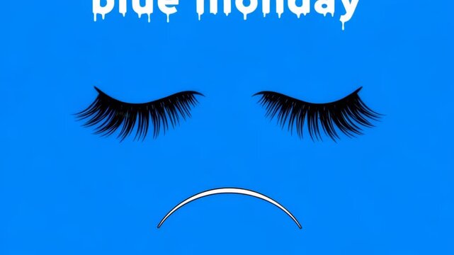 Dynamic evolution of blue monday with closed eyes and sad expression
