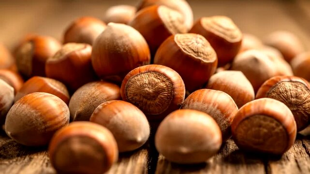 hazelnuts on wooden background