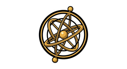 Intricate Golden Science Symbol Depicting Atomic Structure, Celestial Orbits, and Abstract Universal Principles