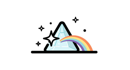 Prism refracting light into a rainbow, symbolizing science and creativity on a clean background