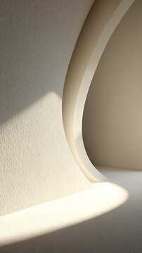 Soft Cream Curved Architecture in Sunlit Corridor