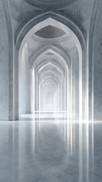 Majestic Marble Archway Corridor with Glowing Light Arches