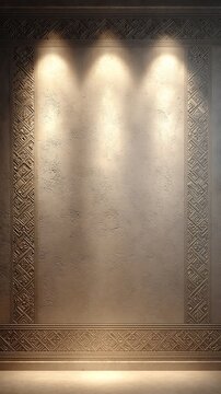 Ornate Bronze Wall Panel with Geometric Embossed Borders and Warm Lighting