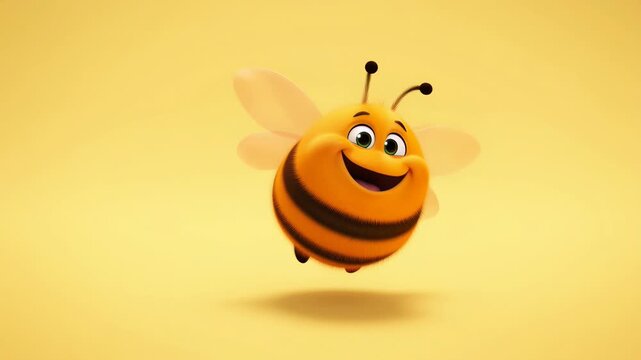 Animated cartoon bee character flapping wings on yellow background perfect for childrens content and educational videos