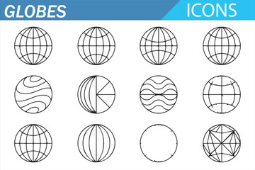 Minimal World Globe Symbols &ndash; Global Earth Line Vector Graphics