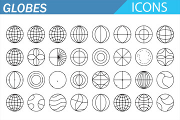 Earth Globe Grid Icons &ndash; Latitude Longitude World Vector Set