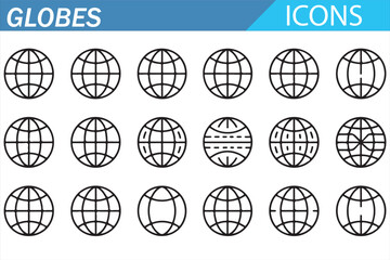 Global Navigation Globe Symbols &ndash; Minimal Outline Earth Icon Collection
