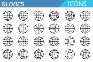 International Globe Vector Icons &ndash; Outline Earth Grid for Web and App Design
