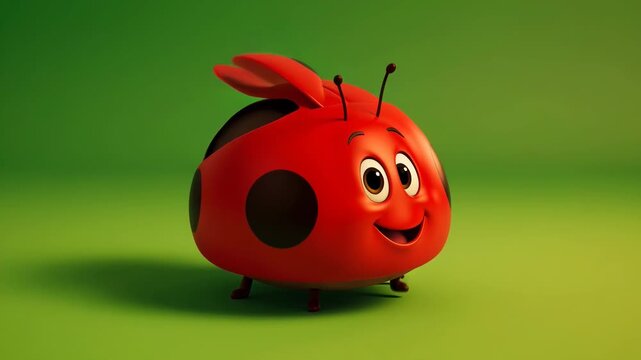 Cheerful animated ladybug character standing on green background perfect for childrens content and educational videos for kids