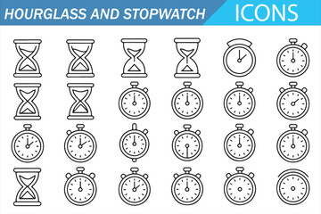 Timer and Hourglass Minimal Vector Illustration Set, Productivity Theme