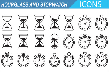 Deadline and Countdown Concept with Stopwatch and Hourglass Outline Icons